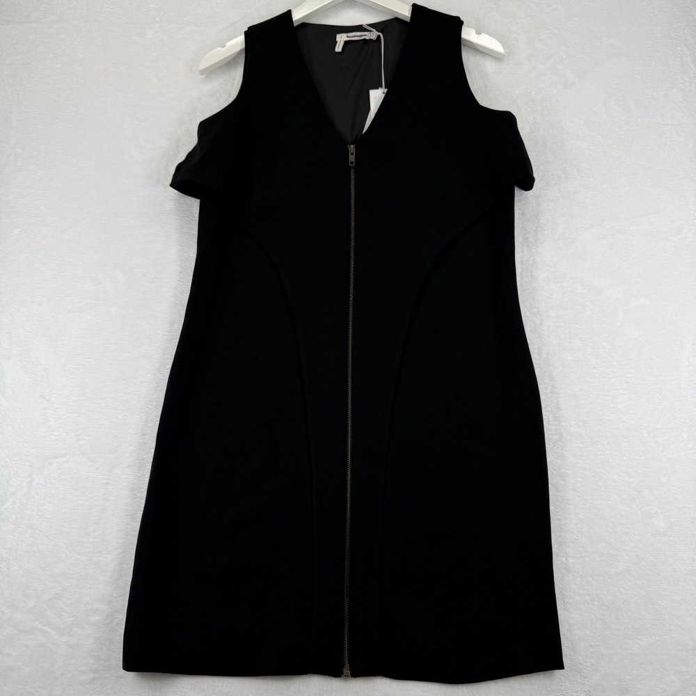 10 Crosby Derek Lam Black Cold Shoulder Zip Front Mini Shift Dress NWT est S